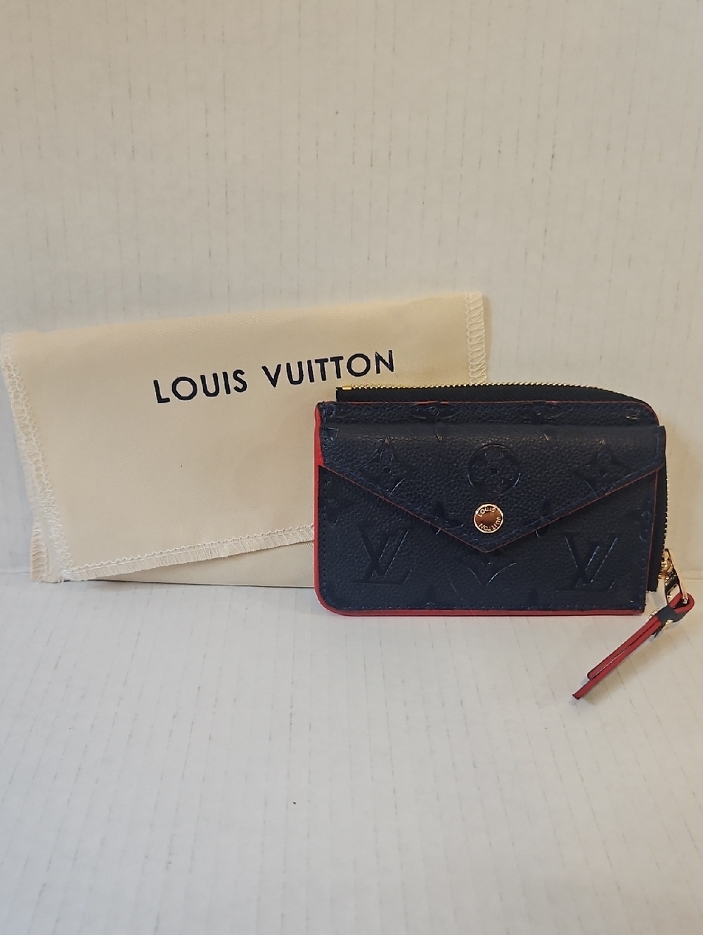 Monogram Canvas Small Envelope Wallet - Navy Blue with Red Trim